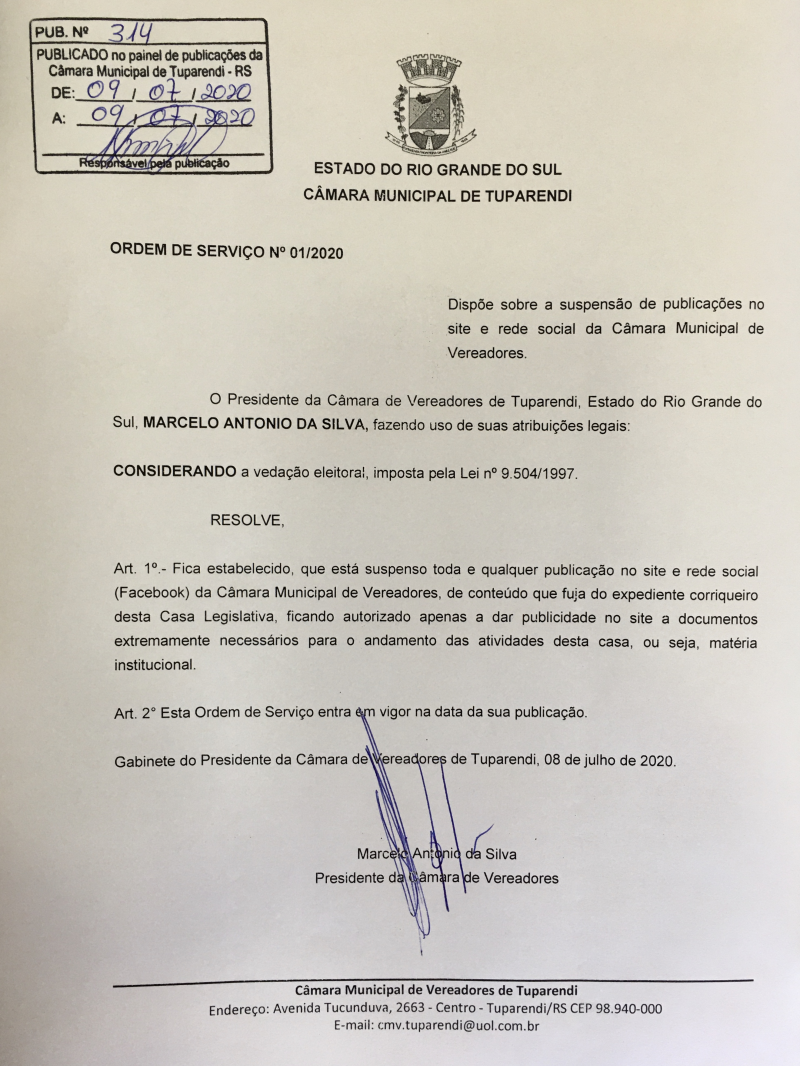 Ordem de Serviço nº 01/2020